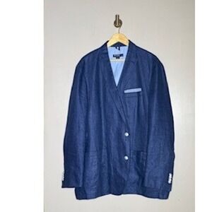 Cremieux Collection Mens XXL Blue Linen Blend Two Button Blazer Sport Coat